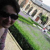 nastya in church courtyard